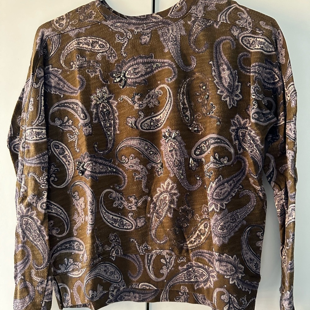 LOFT Paisley Embellished Sweatshirt S Brown Purple